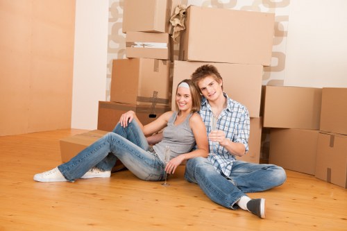Removal team assisting with a Canary Wharf apartment move